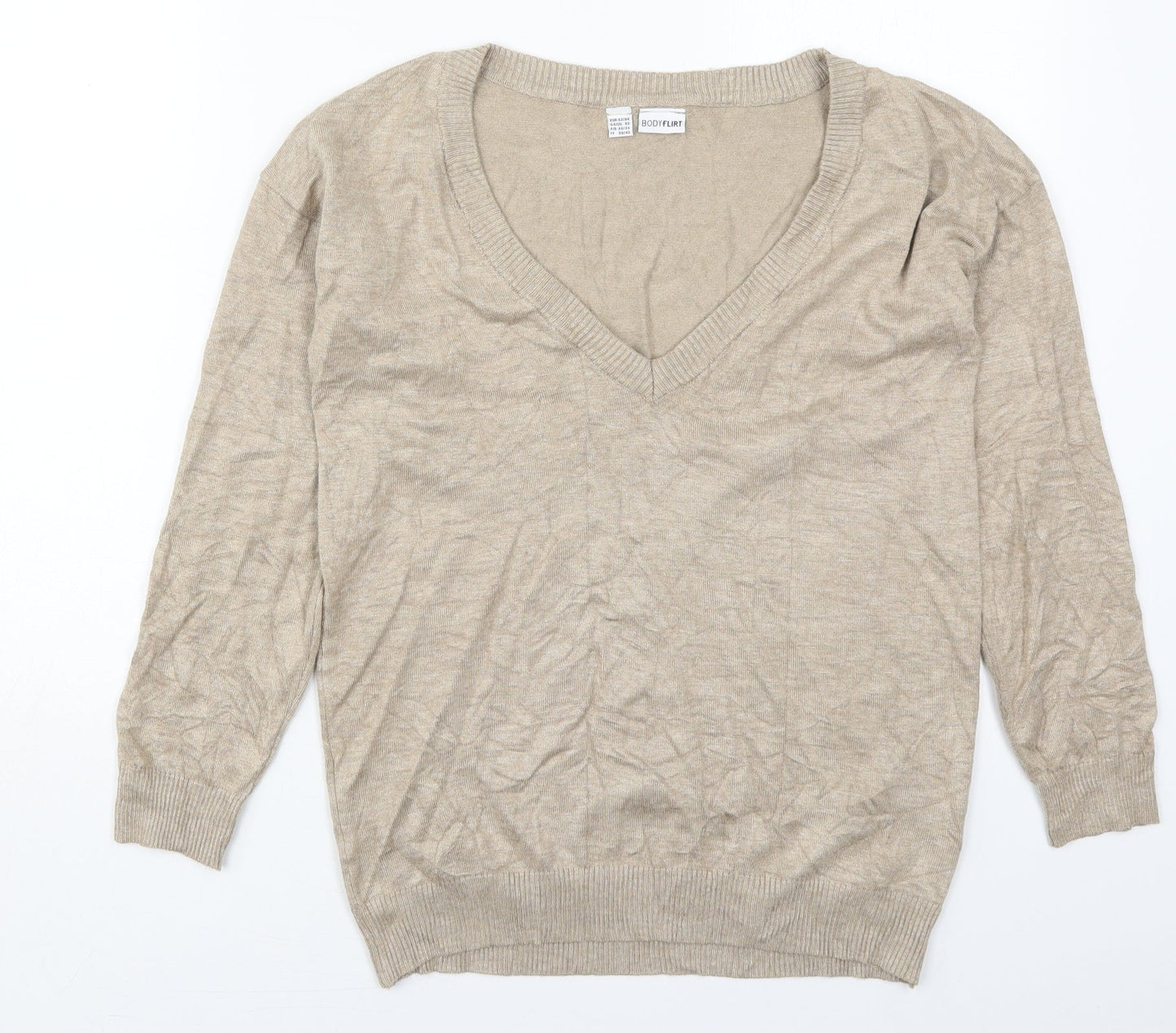 Body Flirt Womens Beige V-Neck  Viscose Pullover Jumper Size XS