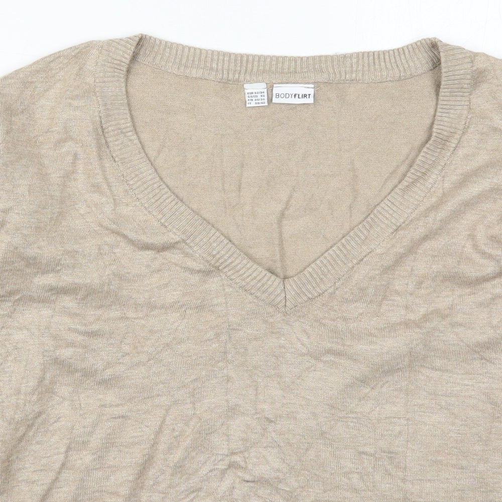 Body Flirt Womens Beige V-Neck  Viscose Pullover Jumper Size XS