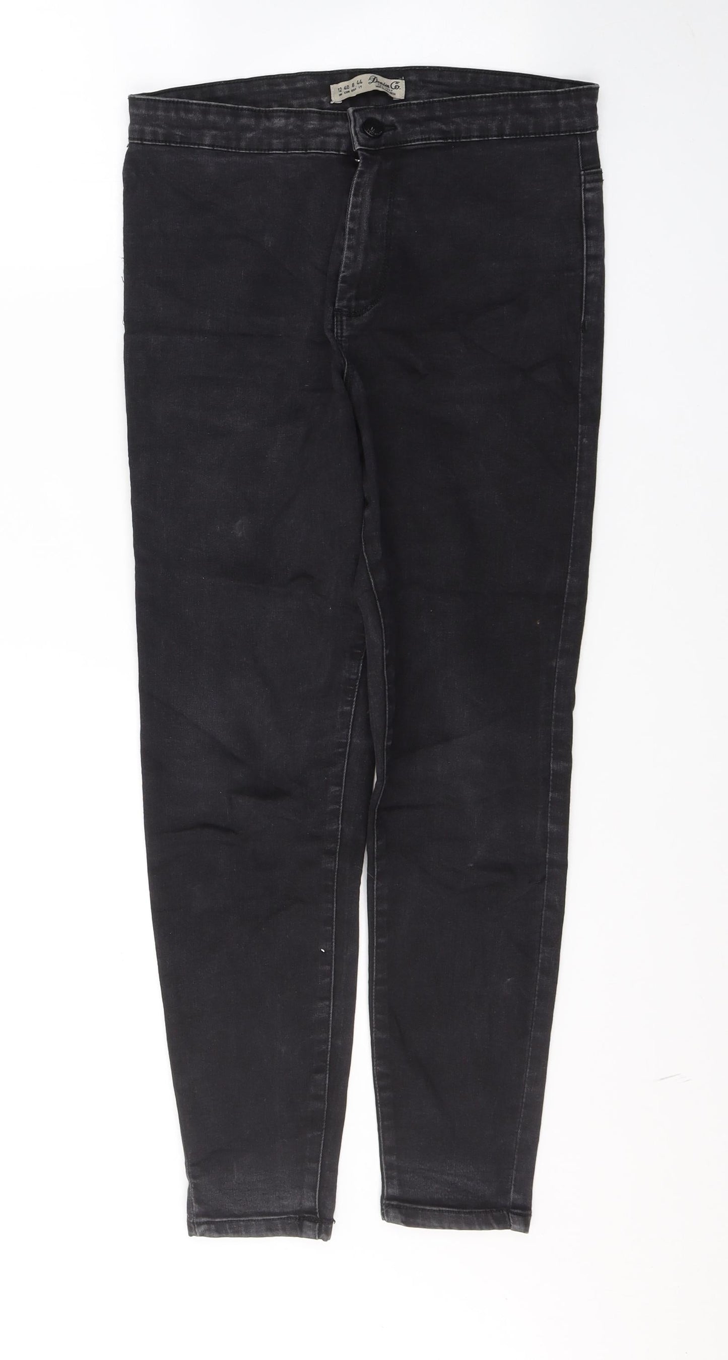 Denim & Co. Womens Black  Cotton Cropped Jeans Size 12 L25 in Regular Button