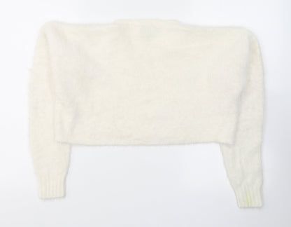 Womens UK Size S New Look White Cropped Blouse