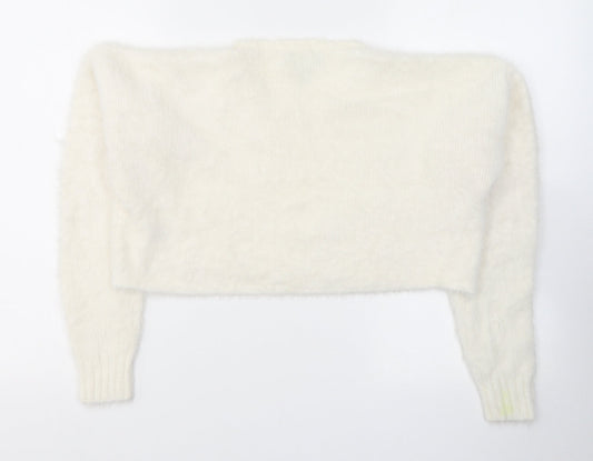 Womens UK Size S New Look White Cropped Blouse