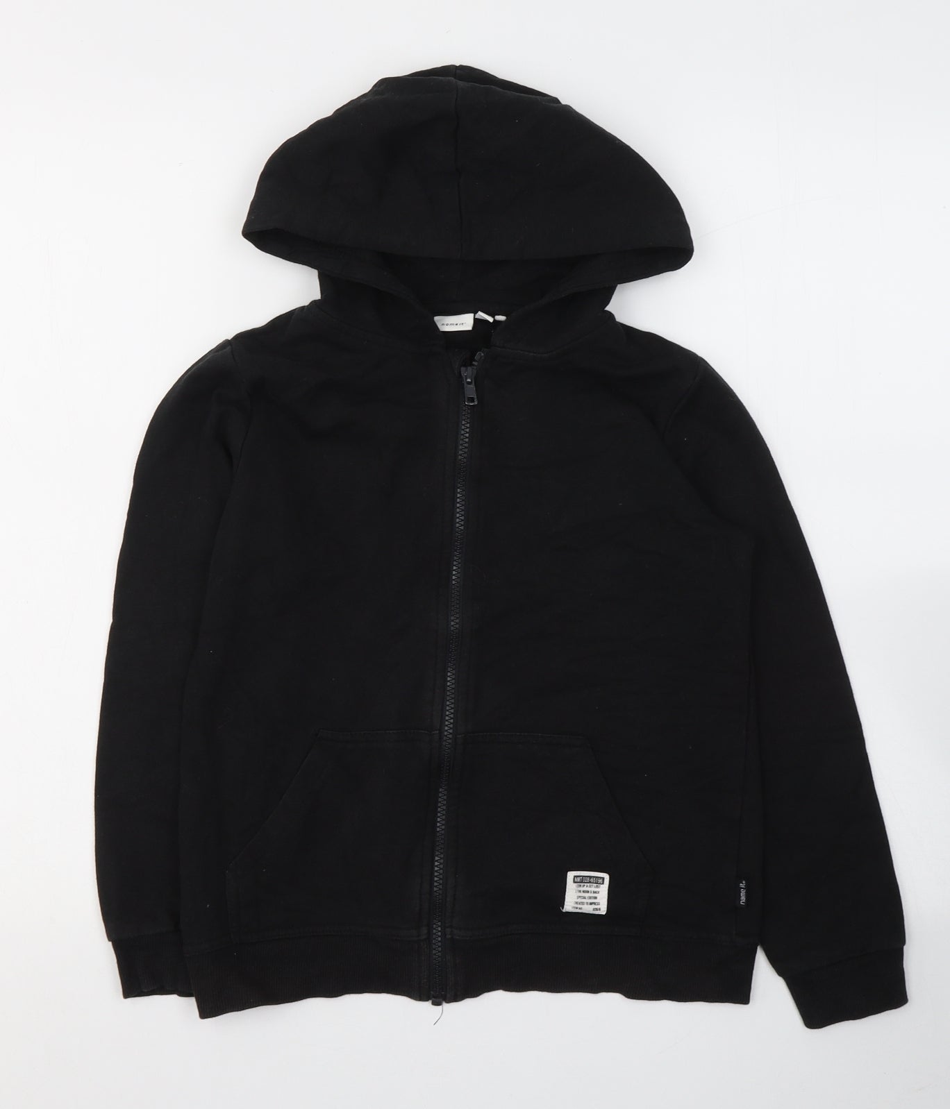 name it Boys Black  Cotton Full Zip Hoodie Size 9-10 Years  Zip