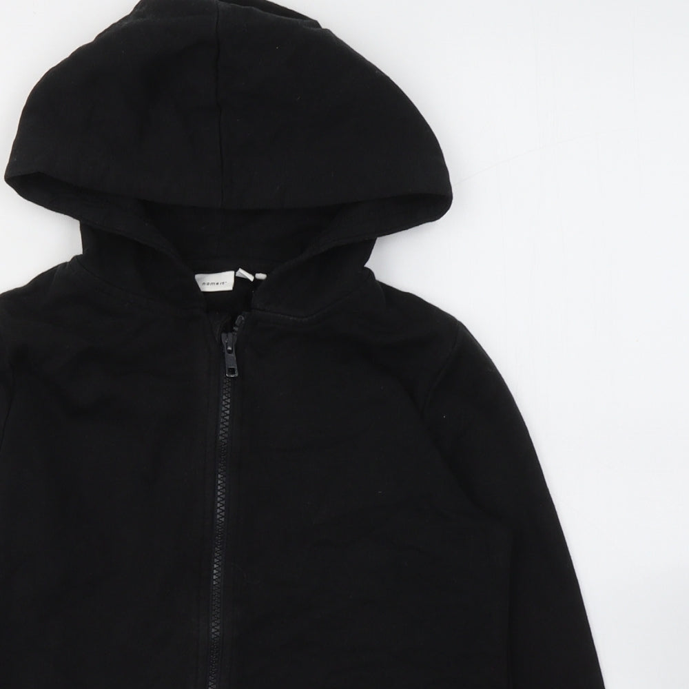 name it Boys Black  Cotton Full Zip Hoodie Size 9-10 Years  Zip