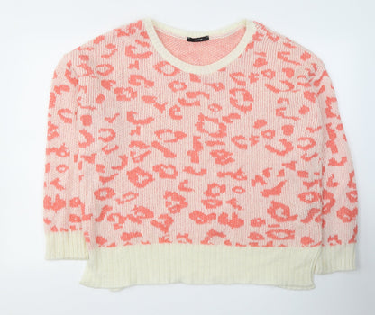 George Womens Pink Round Neck Animal Print Acrylic Pullover Jumper Size 16