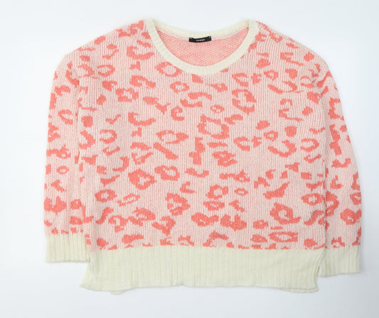 George Womens Pink Round Neck Animal Print Acrylic Pullover Jumper Size 16