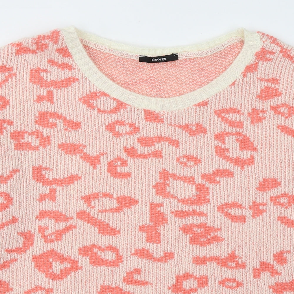 George Womens Pink Round Neck Animal Print Acrylic Pullover Jumper Size 16