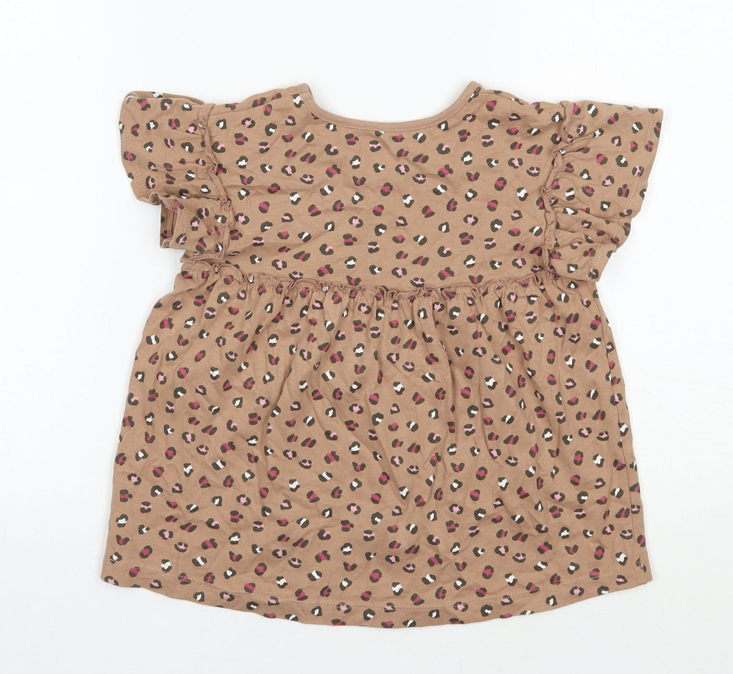 George Girls Brown Animal Print Cotton Basic T-Shirt Size 4-5 Years Round Neck Pullover