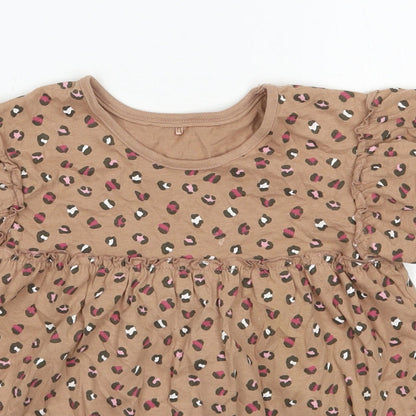 George Girls Brown Animal Print Cotton Basic T-Shirt Size 4-5 Years Round Neck Pullover