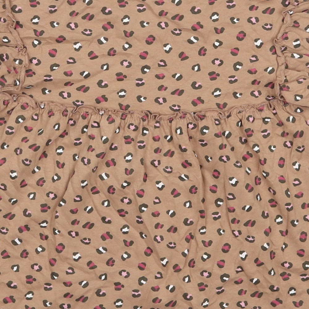 George Girls Brown Animal Print Cotton Basic T-Shirt Size 4-5 Years Round Neck Pullover
