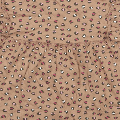 George Girls Brown Animal Print Cotton Basic T-Shirt Size 4-5 Years Round Neck Pullover