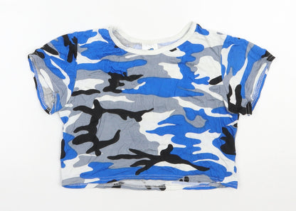All That  Girls Blue Camouflage Viscose Basic T-Shirt Size 11-12 Years Round Neck Pullover