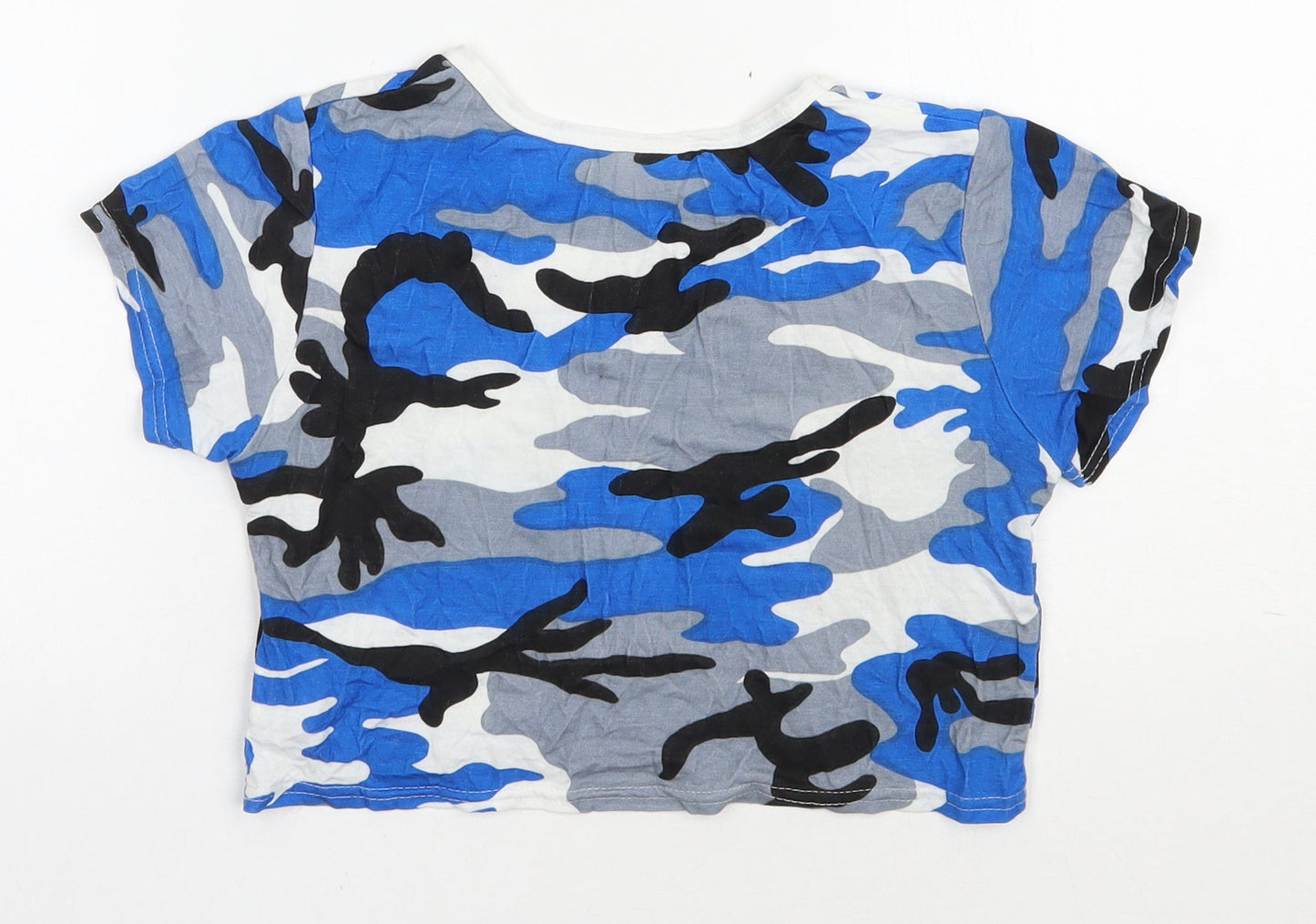 All That  Girls Blue Camouflage Viscose Basic T-Shirt Size 11-12 Years Round Neck Pullover