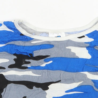 All That  Girls Blue Camouflage Viscose Basic T-Shirt Size 11-12 Years Round Neck Pullover