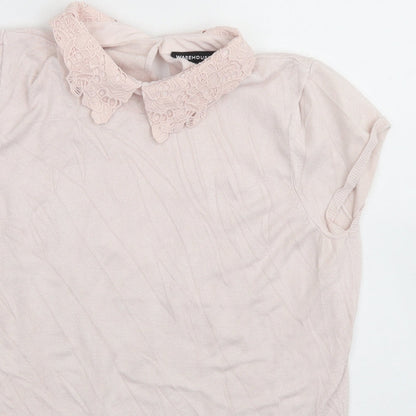 Womens UK Size 12 Warehouse Pink Basic T-Shirt