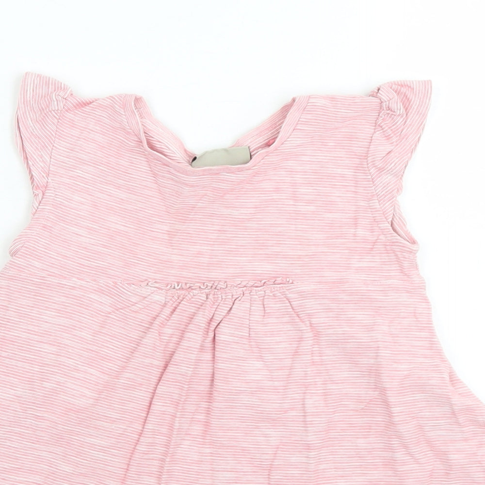 NEXT Girls Pink Striped Cotton A-Line  Size 2-3 Years  Crew Neck