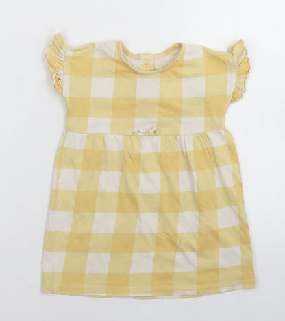 George Girls Yellow Check Cotton Skater Dress  Size 12-18 Months  Round Neck Snap