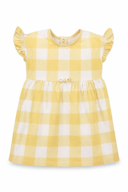 George Girls Yellow Check Cotton Skater Dress  Size 12-18 Months  Round Neck Snap