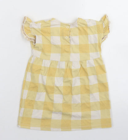 George Girls Yellow Check Cotton Skater Dress  Size 12-18 Months  Round Neck Snap
