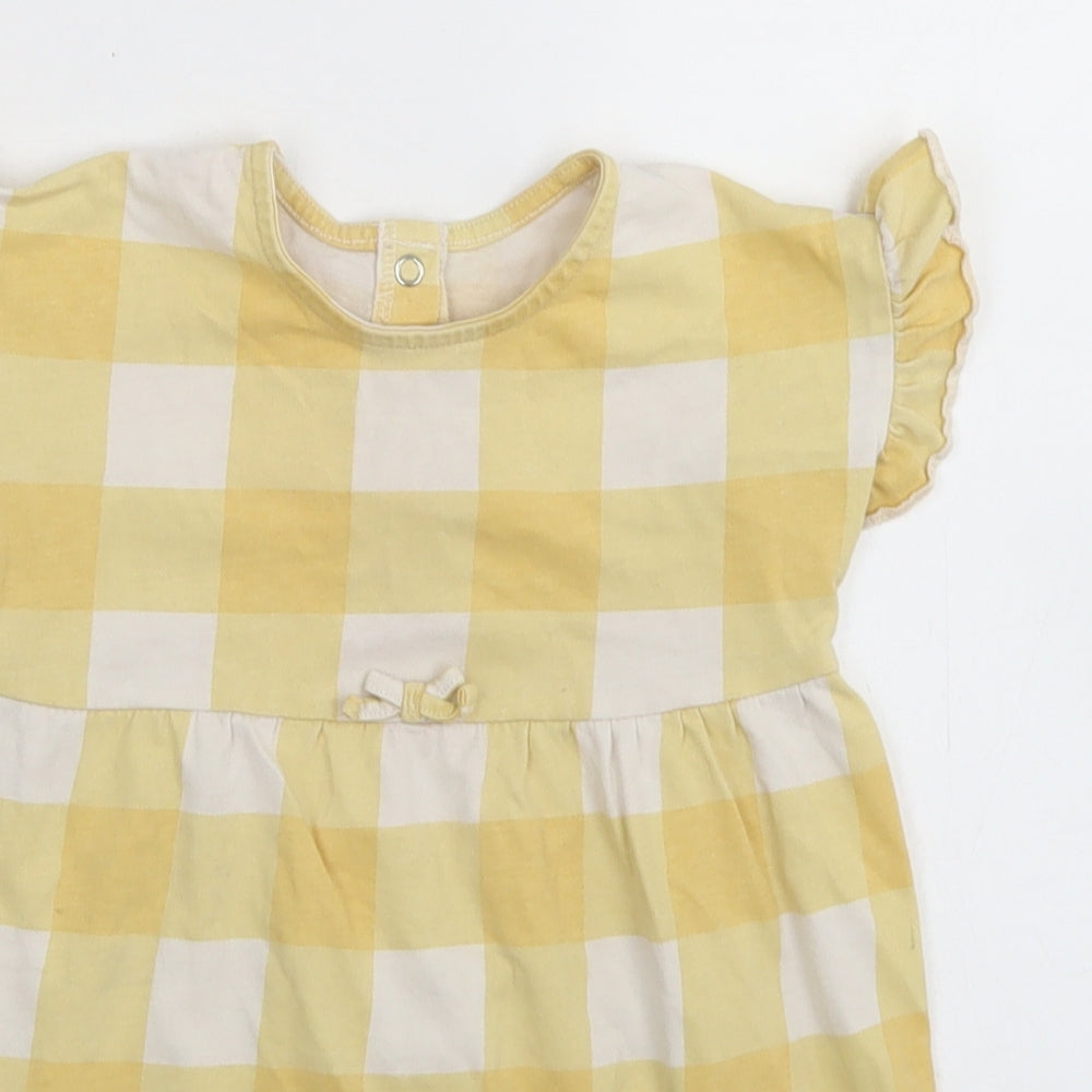 George Girls Yellow Check Cotton Skater Dress  Size 12-18 Months  Round Neck Snap