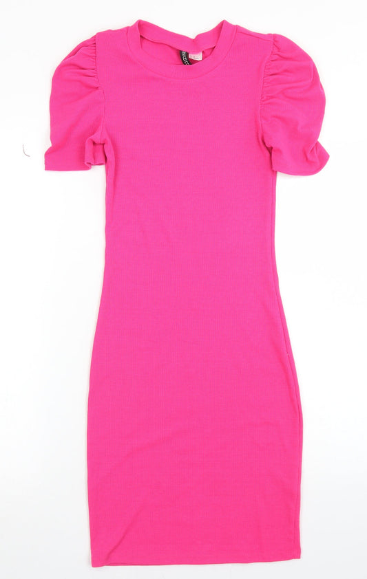 Divided Womens Pink  Polyester Bodycon  Size XS  Crew Neck