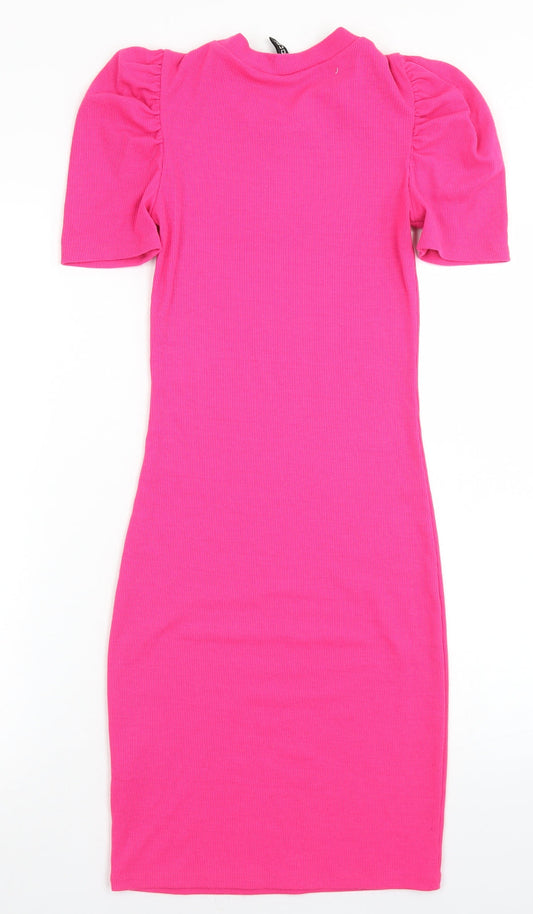 Divided Womens Pink  Polyester Bodycon  Size XS  Crew Neck