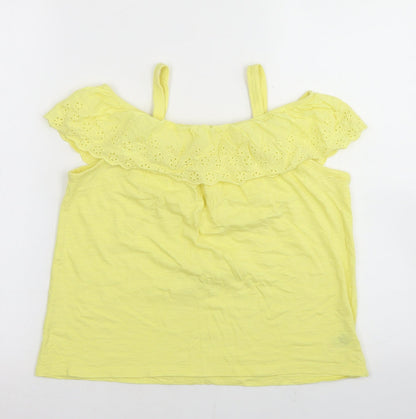 Dunnes Stores Girls Yellow  Cotton Basic T-Shirt Size 10 Years Off the Shoulder  - Cold Shoulder