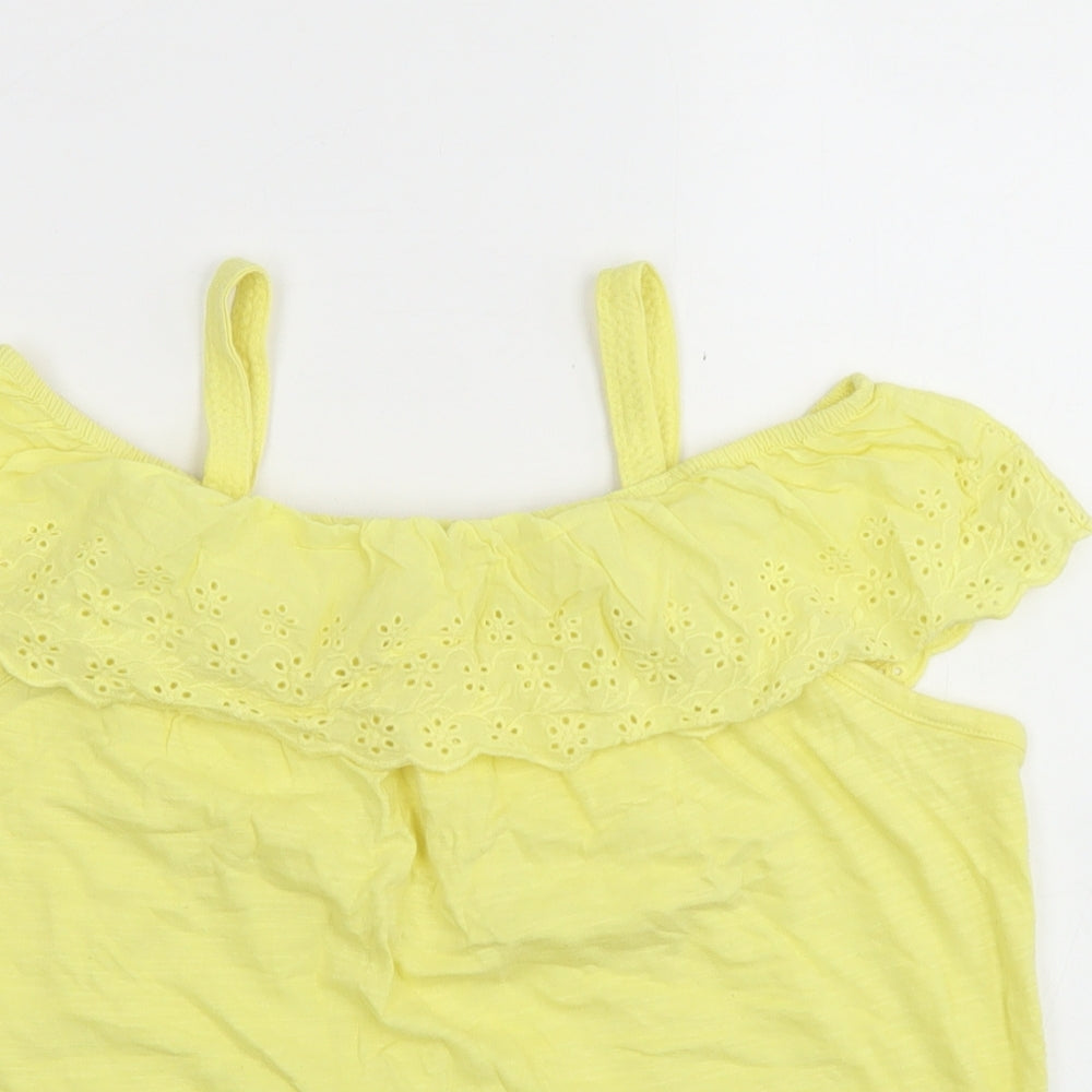 Dunnes Stores Girls Yellow  Cotton Basic T-Shirt Size 10 Years Off the Shoulder  - Cold Shoulder
