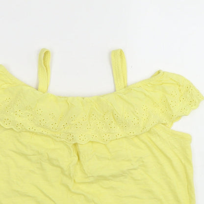 Dunnes Stores Girls Yellow  Cotton Basic T-Shirt Size 10 Years Off the Shoulder  - Cold Shoulder