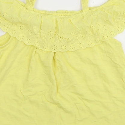 Dunnes Stores Girls Yellow  Cotton Basic T-Shirt Size 10 Years Off the Shoulder  - Cold Shoulder