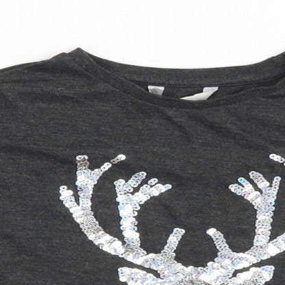 Miss e-vie Girls Grey  Polyester Cropped T-Shirt Size 7-8 Years Crew Neck  - Reindeer Christmas