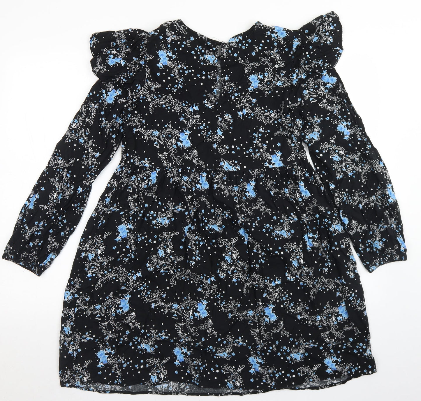 Miss Selfridge Womens Black Floral Viscose Trapeze & Swing  Size 8  Round Neck Button - Smock Dress