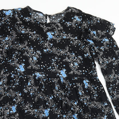 Miss Selfridge Womens Black Floral Viscose Trapeze & Swing  Size 8  Round Neck Button - Smock Dress