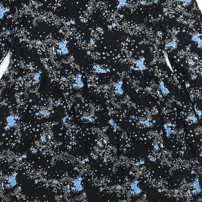 Miss Selfridge Womens Black Floral Viscose Trapeze & Swing  Size 8  Round Neck Button - Smock Dress