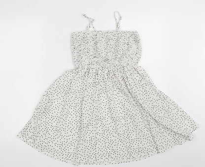 SheIn Girls White Polka Dot 100% Polyester Fit & Flare  Size 10 Years  Off the Shoulder