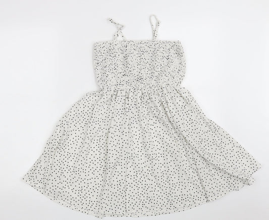 SheIn Girls White Polka Dot 100% Polyester Fit & Flare  Size 10 Years  Off the Shoulder