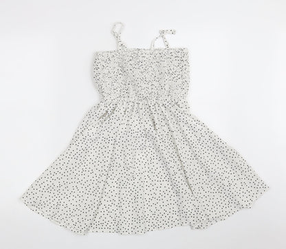 SheIn Girls White Polka Dot 100% Polyester Fit & Flare  Size 10 Years  Off the Shoulder