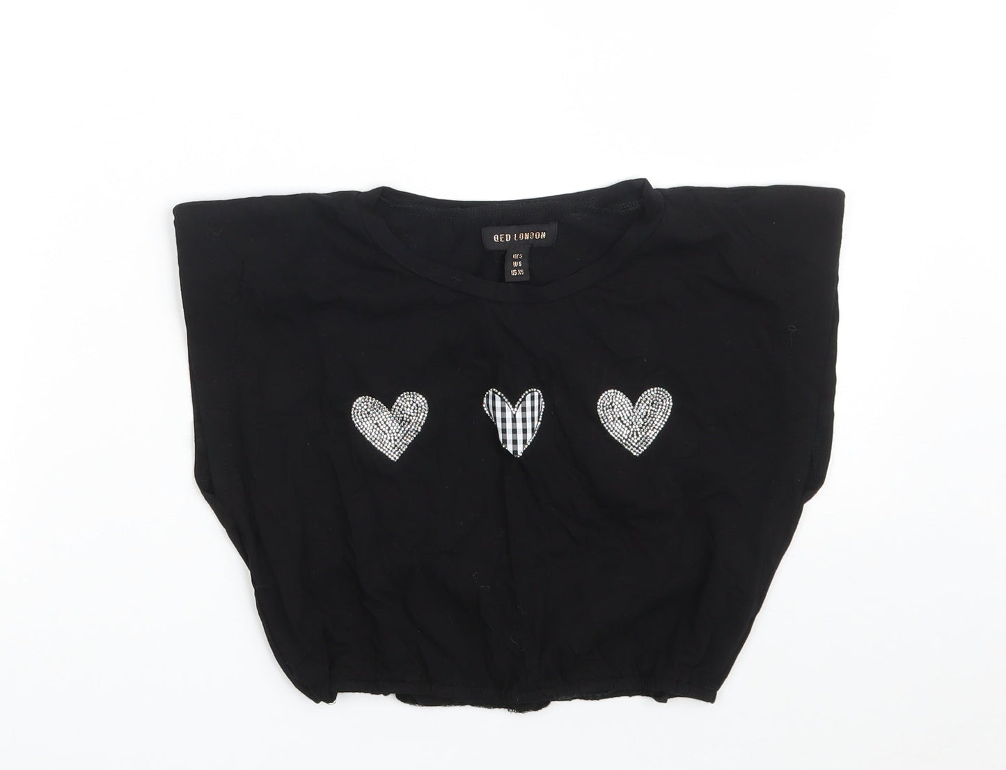 QED London Womens Black  Cotton Cropped T-Shirt Size S Crew Neck