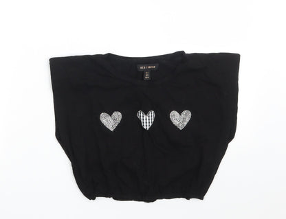 QED London Womens Black  Cotton Cropped T-Shirt Size S Crew Neck