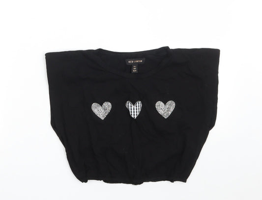 QED London Womens Black  Cotton Cropped T-Shirt Size S Crew Neck