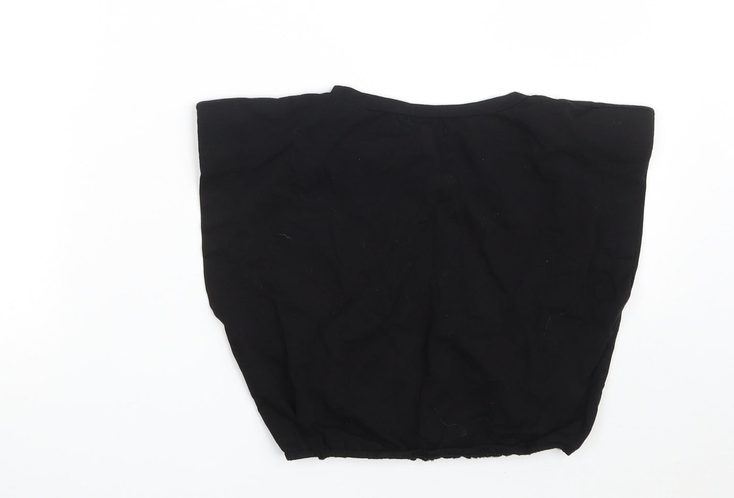 QED London Womens Black  Cotton Cropped T-Shirt Size S Crew Neck