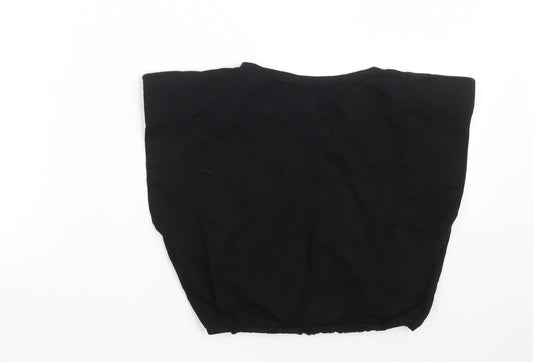 QED London Womens Black  Cotton Cropped T-Shirt Size S Crew Neck