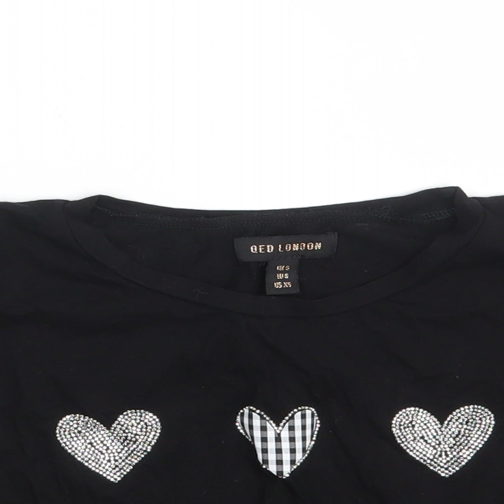 QED London Womens Black  Cotton Cropped T-Shirt Size S Crew Neck