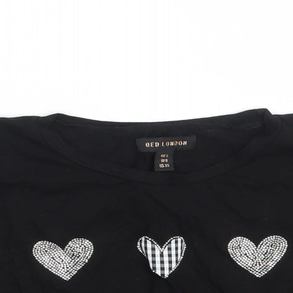 QED London Womens Black  Cotton Cropped T-Shirt Size S Crew Neck