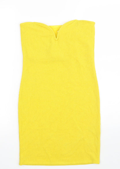 H&M Womens Yellow  Polyester Pencil Dress  Size S  Off the Shoulder
