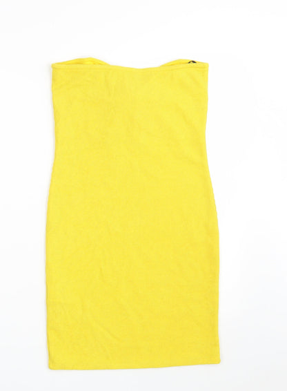 H&M Womens Yellow  Polyester Pencil Dress  Size S  Off the Shoulder