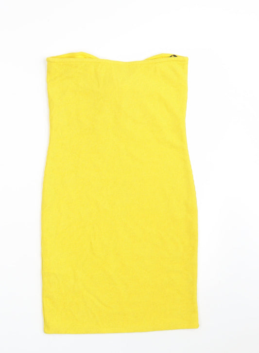 H&M Womens Yellow  Polyester Pencil Dress  Size S  Off the Shoulder