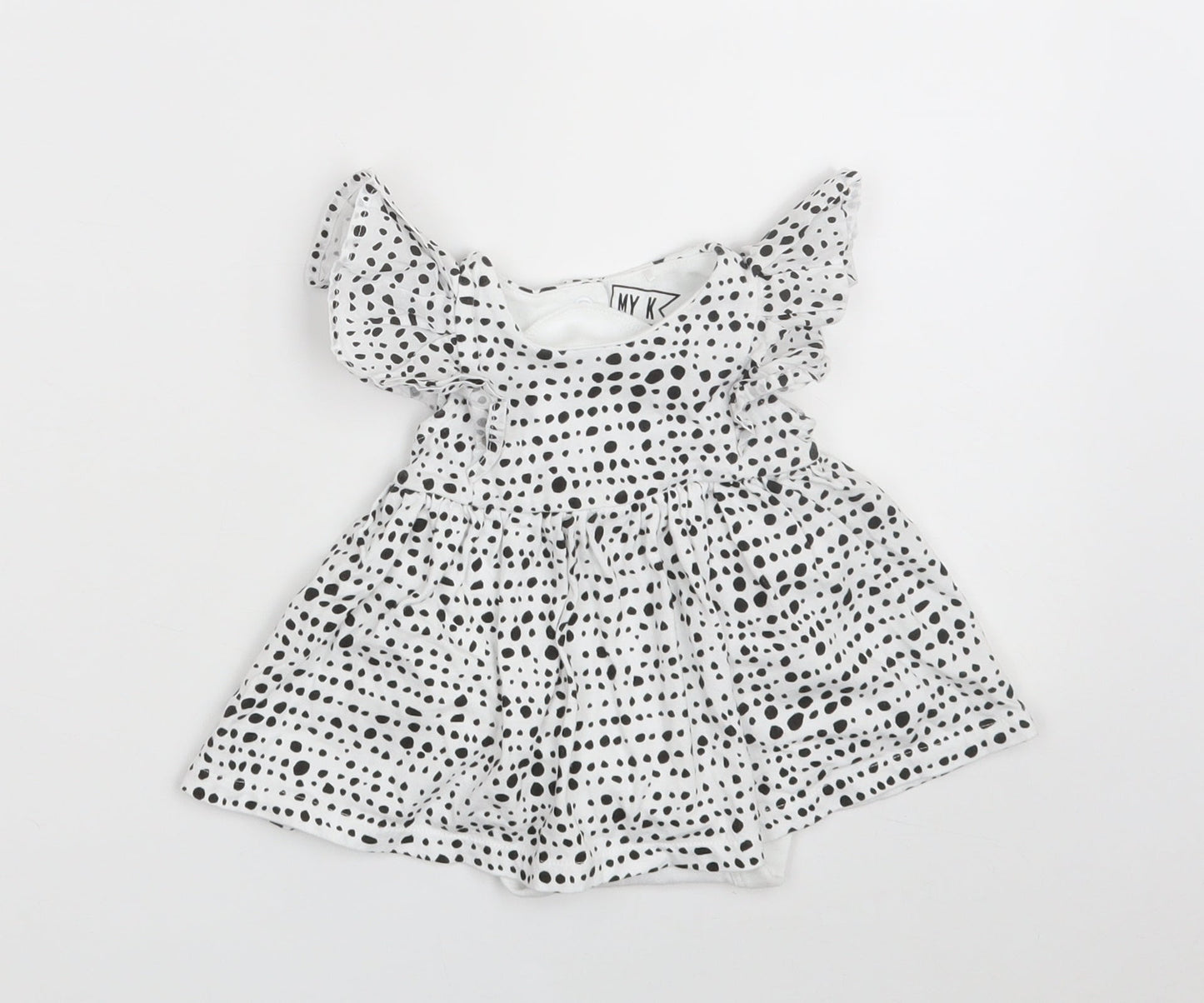 Myleene Klass Girls White Polka Dot 100% Cotton Fit & Flare  Size 0-3 Months  Collared Snap