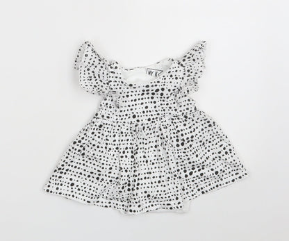 Myleene Klass Girls White Polka Dot 100% Cotton Fit & Flare  Size 0-3 Months  Collared Snap