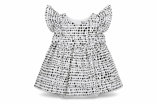 Myleene Klass Girls White Polka Dot 100% Cotton Fit & Flare  Size 0-3 Months  Collared Snap