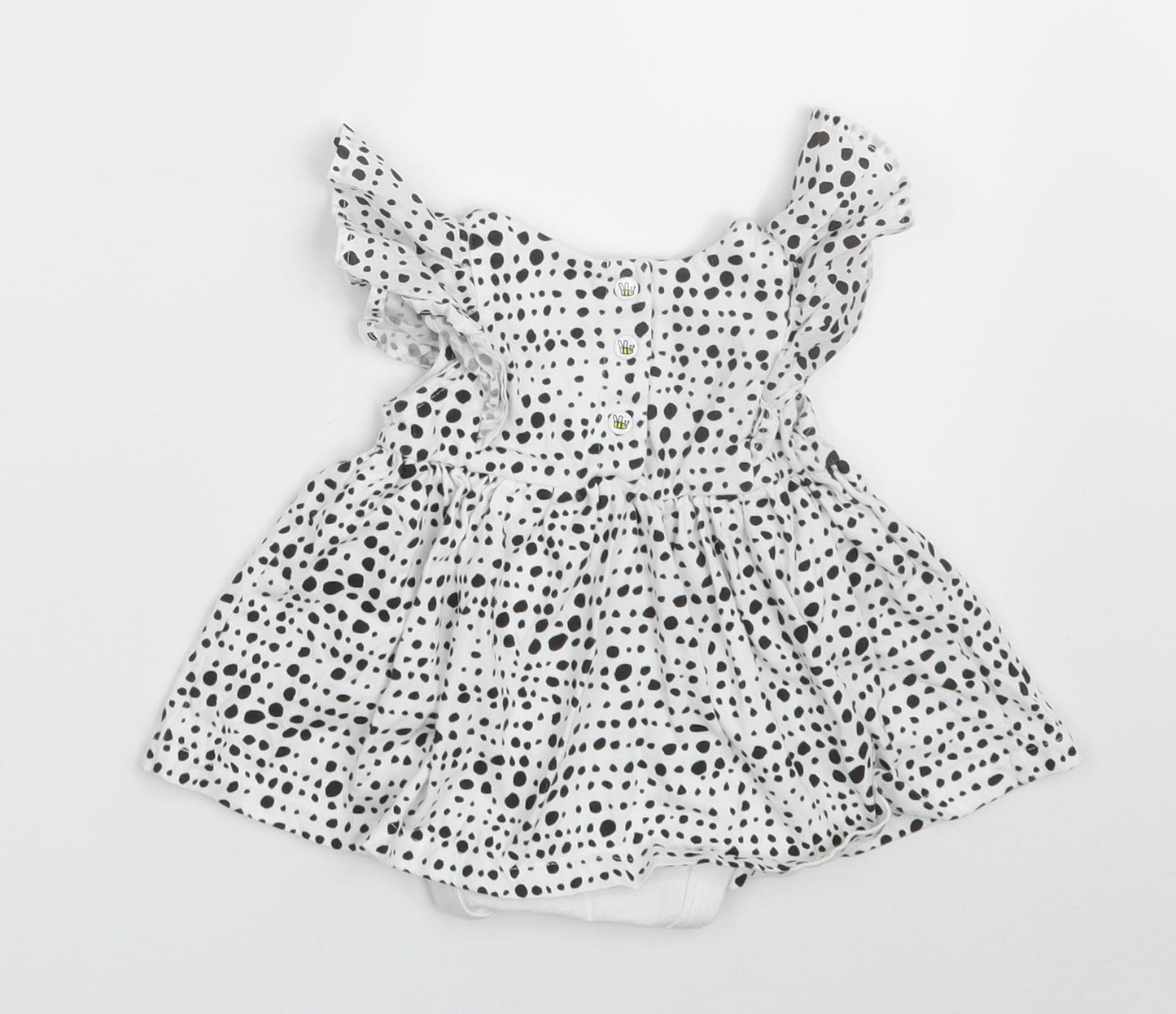 Myleene Klass Girls White Polka Dot 100% Cotton Fit & Flare  Size 0-3 Months  Collared Snap